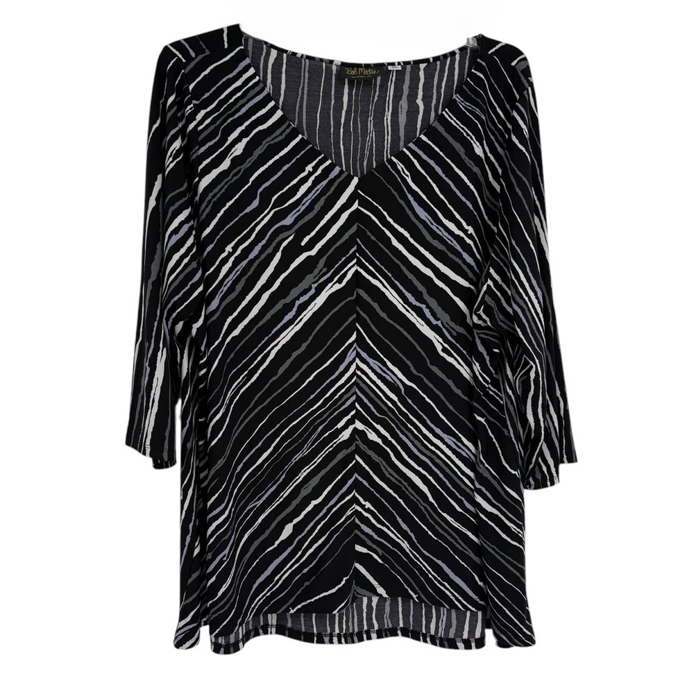 Bob Mackie V-neck Blouse Size 3X BLACK Striped Art-to-wear Top Stretch Women’s